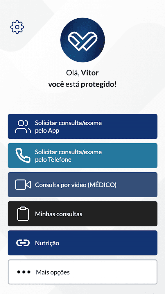 Menu principal do app